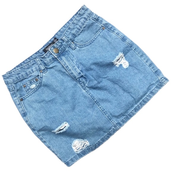 Boohoo | Blue Denim Distressed Skirt - Picture 1 of 4